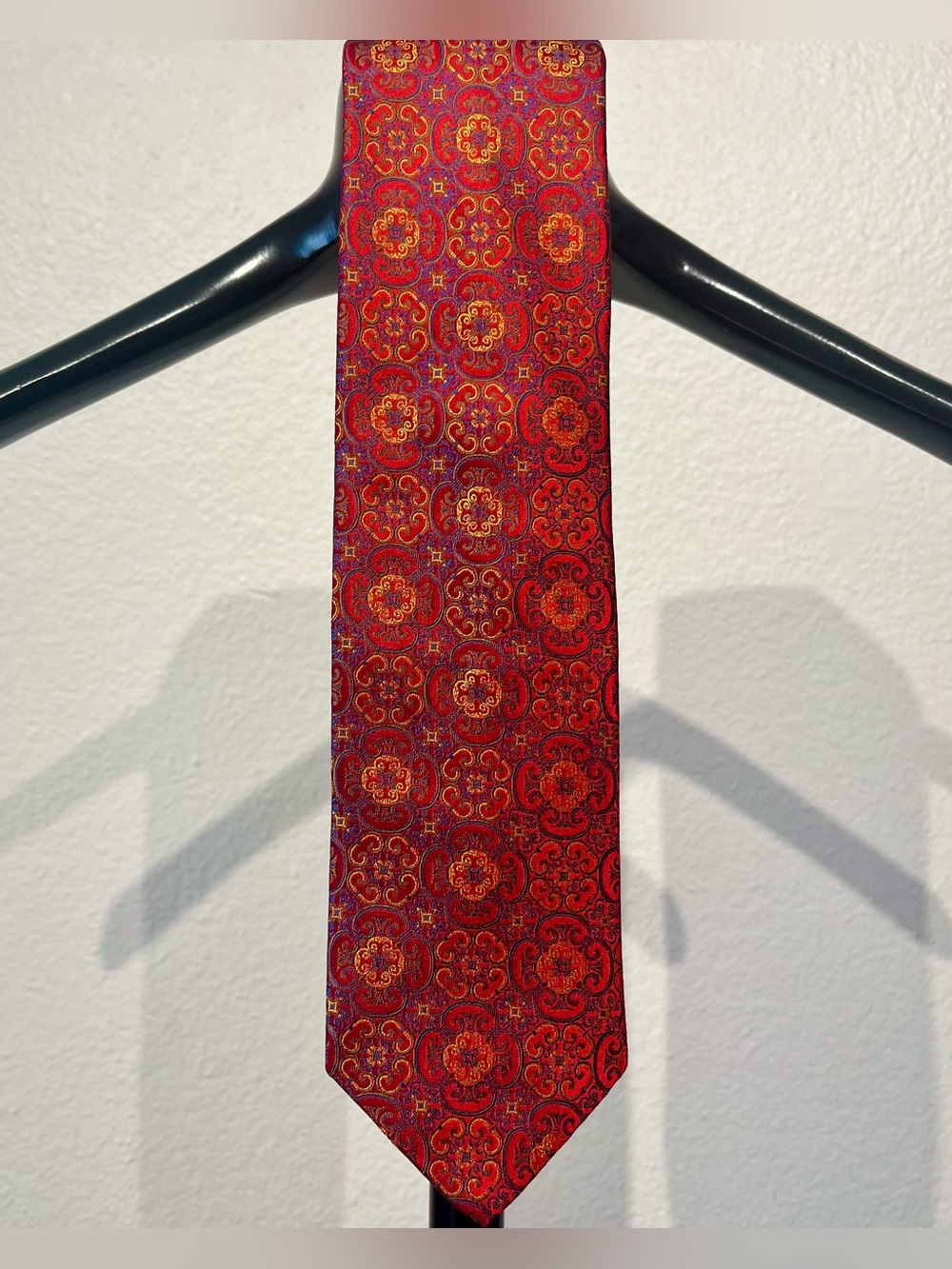 Dion Signature Classic Red Patterned 100% Italian Silk Tie